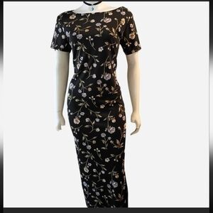 Vtg 90s Dress dot com Black & Multicolored Whimsigoth Short Sleeve Maxi Dress LG